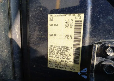 2011 Nissan Maxima 3.5 Sv from USA, damaged, VIN 1N4AA5AP7BC843677